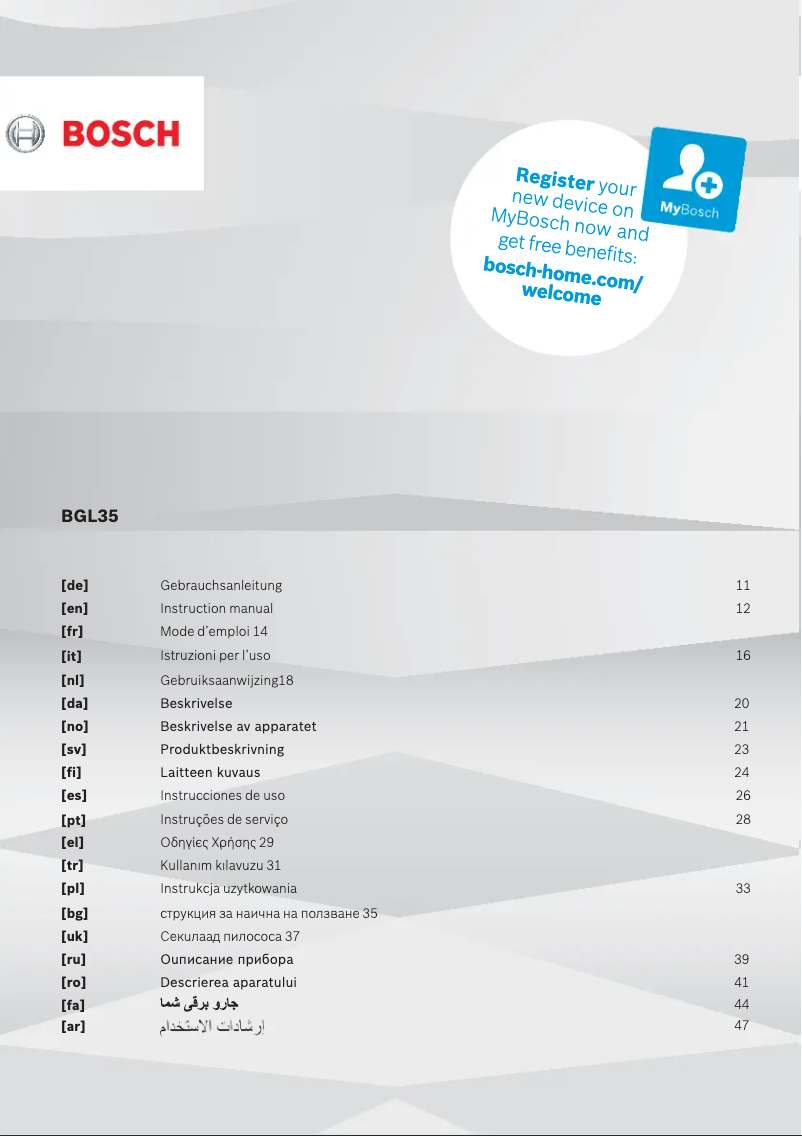 Page n°1 - Manuel utilisateur Bosch BGL35MON13