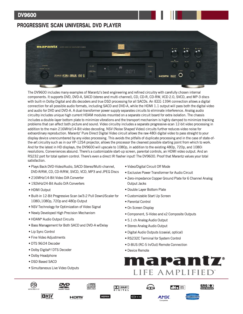 Página 1 del manual Ficha técnica Marantz DV9600