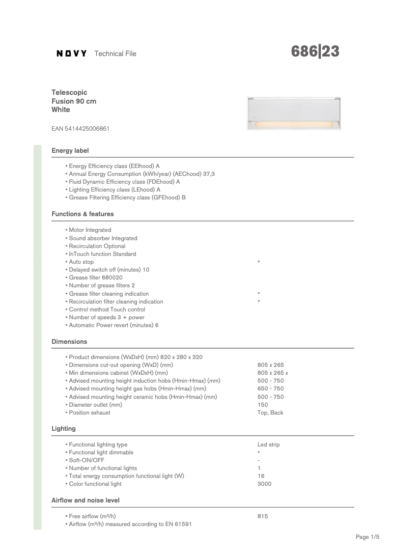 Page n°1 - Fiche technique Novy Fusion 686