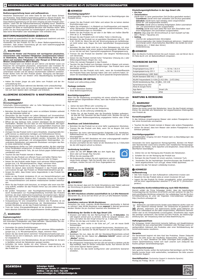 Page n°1 - Manuel utilisateur Schwaiger SOAW0044