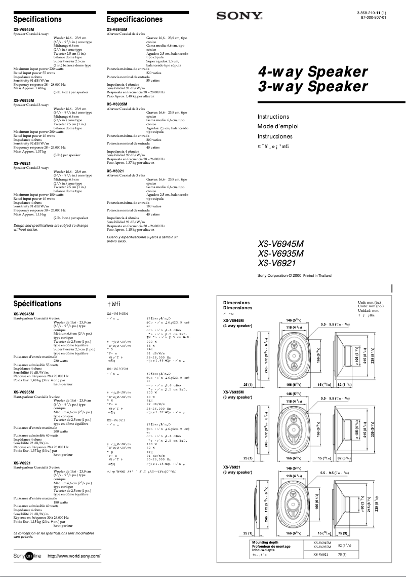 Page 1 de la notice Manuel utilisateur Sony XS-V6921