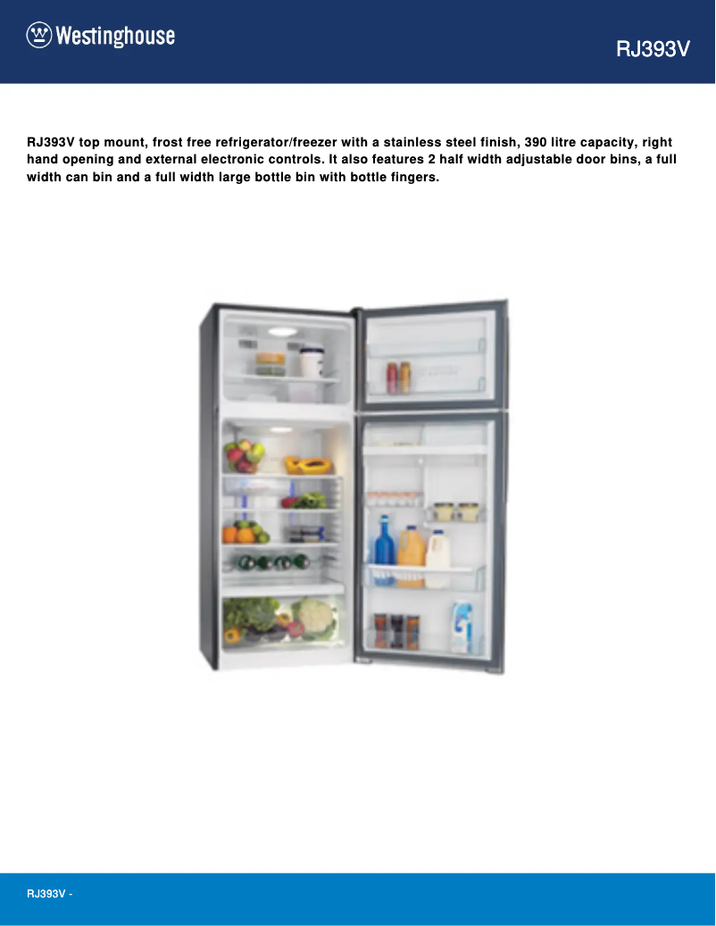 Page 1 de la notice Fiche technique Westinghouse RJ393V