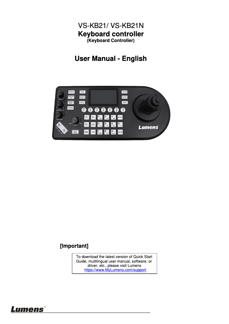 Page 1 de la notice Manuel utilisateur Lumens VS-KB21N