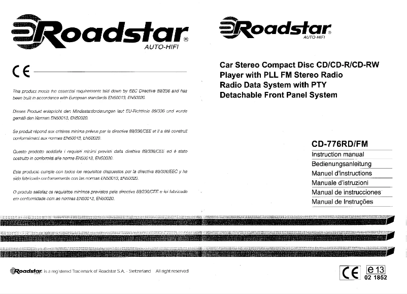 Page 1 de la notice Manuel utilisateur Roadstar CD-776RD