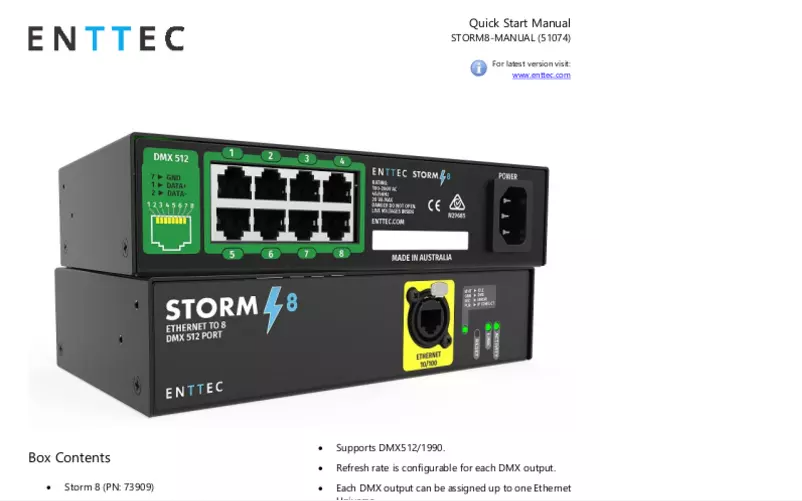 Page 1 de la notice Manuel utilisateur Enttec Storm 8