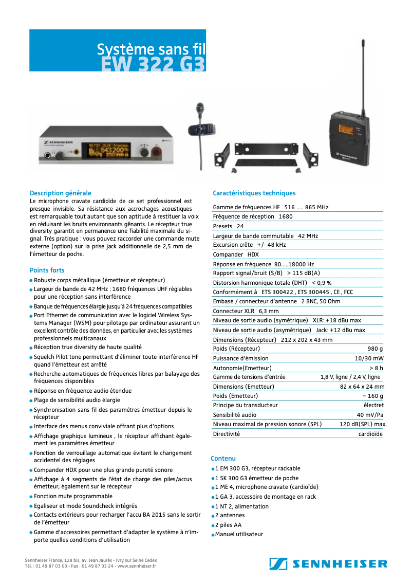 Page n°1 - Fiche technique Sennheiser EW 322 G3