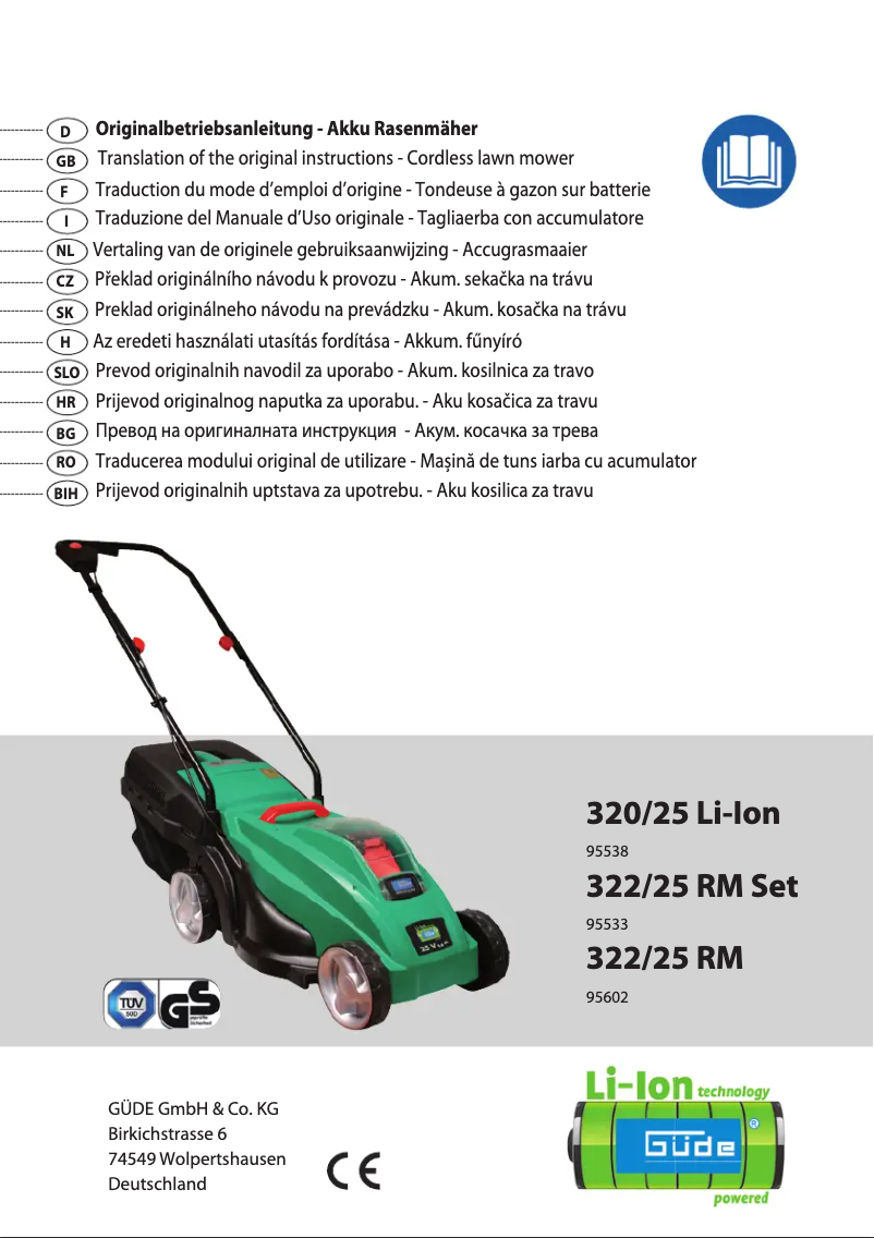 Page 1 de la notice Manuel utilisateur Güde 320/25 Li-ion