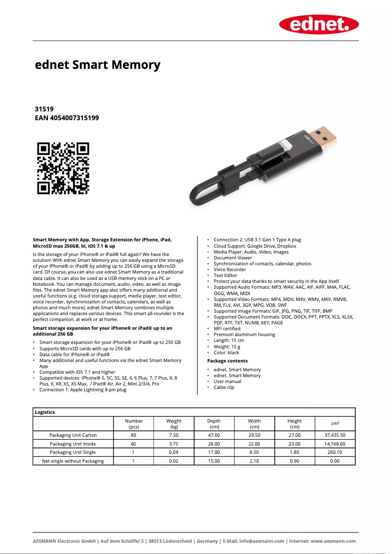 Page 1 de la notice Fiche technique Ednet 31519