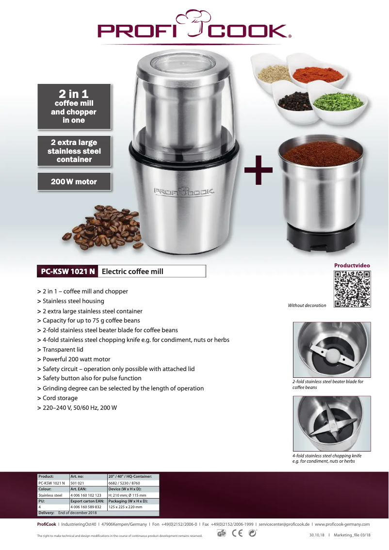 Page n°1 - Fiche technique ProfiCook PC-KSW 1021