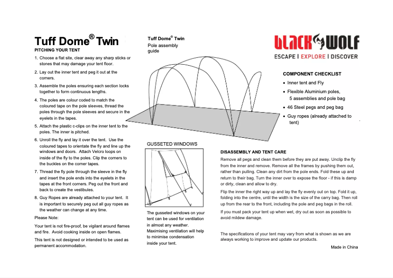 Page n°1 - Manuel utilisateur Black Wolf Tuff Dome Twin