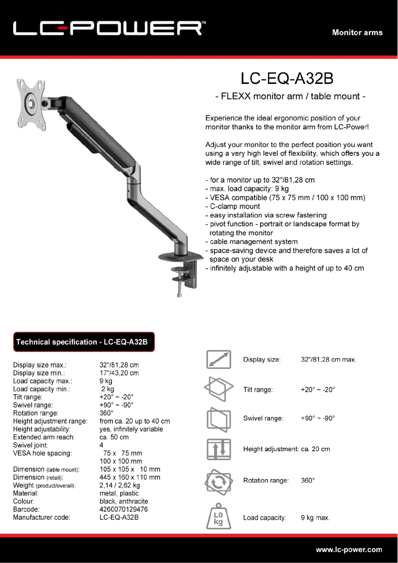 Page 1 de la notice Fiche technique LC-Power LC-EQ-A32B