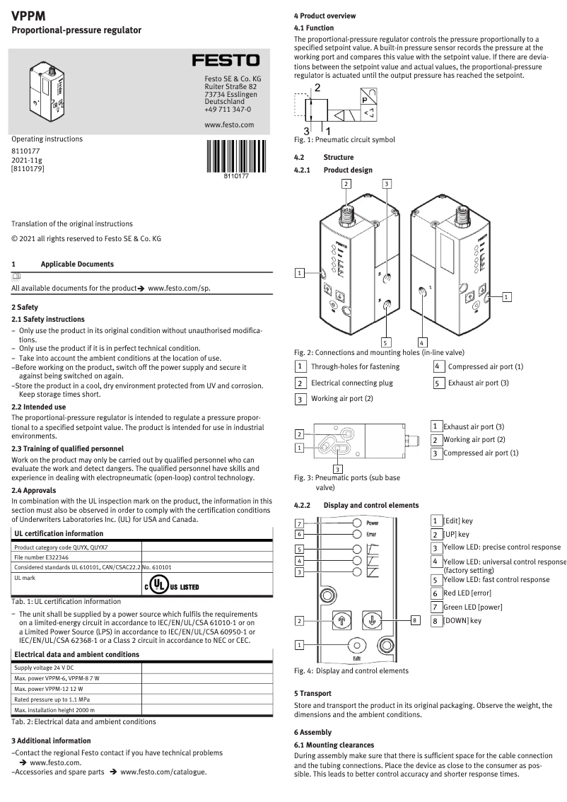 Page n°1 - Manuel utilisateur Festo VPPM-8