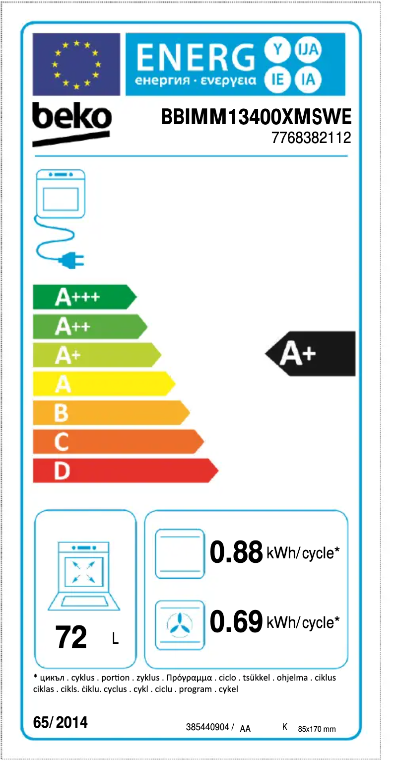 Page n°1 - Label énergétique Beko BBIMM13400XMSWE