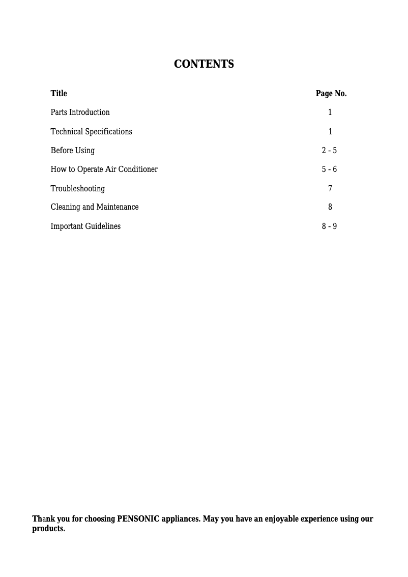 Page n°1 - Manuel utilisateur Pensonic PPA-109