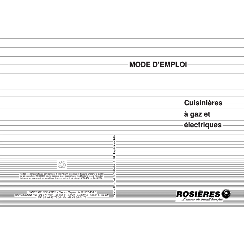 Page n°1 - Manuel utilisateur Rosieres CF CM 421 RB