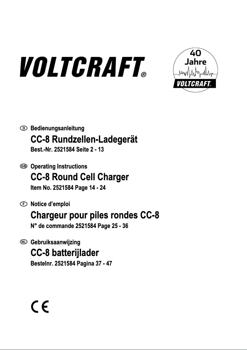 Page 1 de la notice Manuel utilisateur Voltcraft CC-8