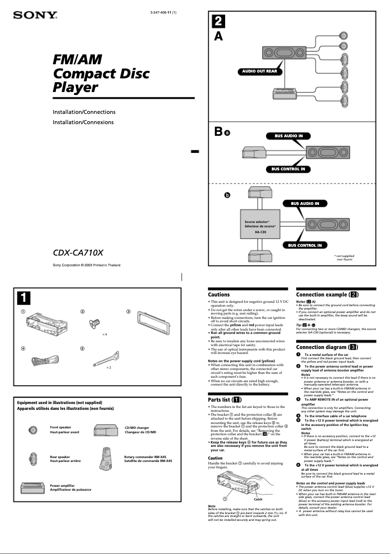 Page n°1 - Guide d'installation Sony CDX-CA710X