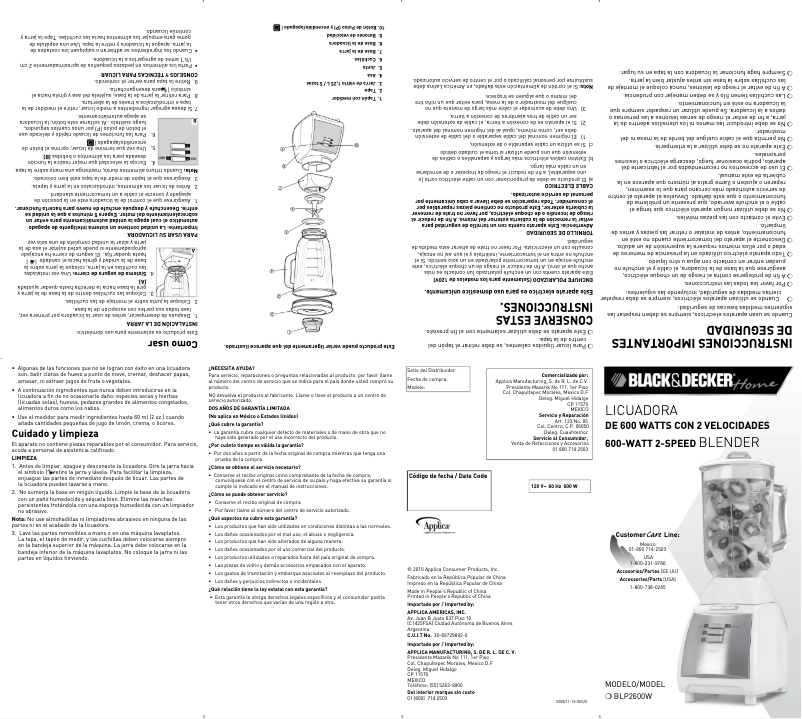 Page n°1 - Manuel utilisateur Black & Decker BLP2600W