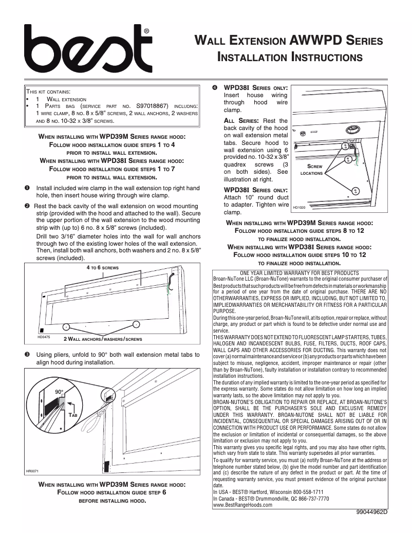 Page 1 de la notice Manuel utilisateur Best AWWPD342SB