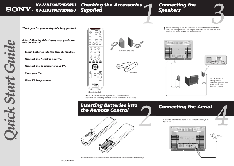 Page 1 de la notice Guide d'installation Sony KV-28DS65U