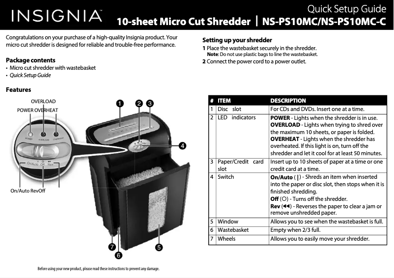 Page n°1 - Manuel utilisateur Insignia NS-PS10MC