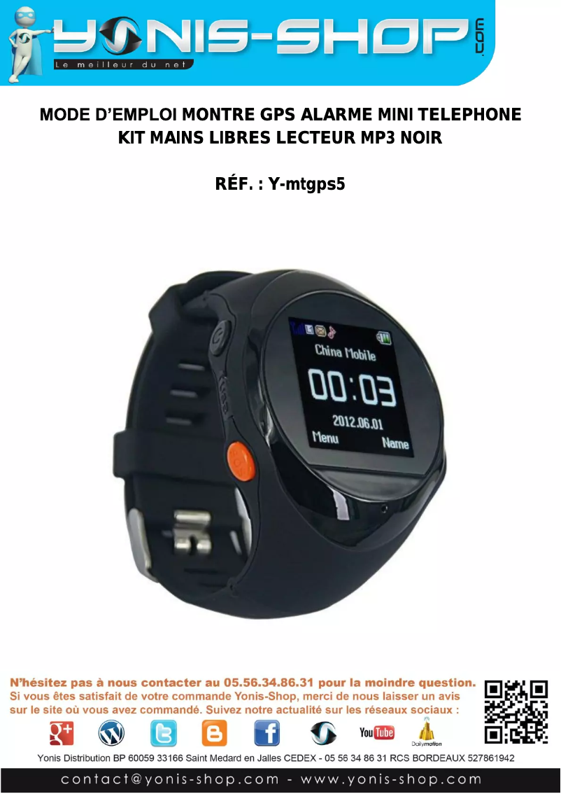 Page 1 de la notice Manuel utilisateur Yonis Y-MTGPS5