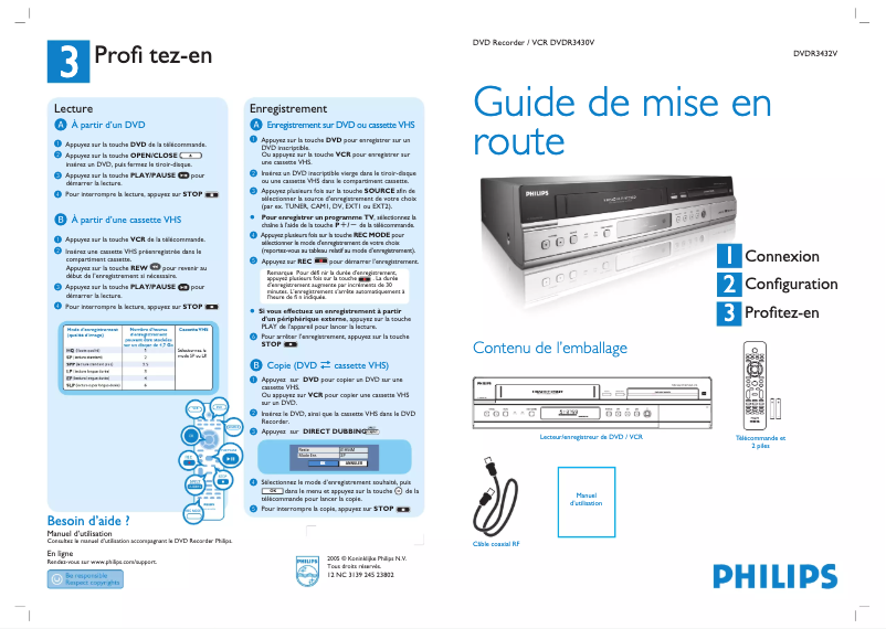 Page 1 de la notice Guide de démarrage rapide Philips DVDR3432V