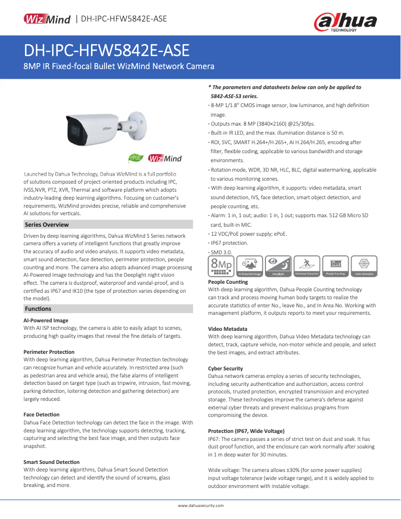 Page n°1 - Fiche technique Dahua Technology IPC-HFW5842E-ASE
