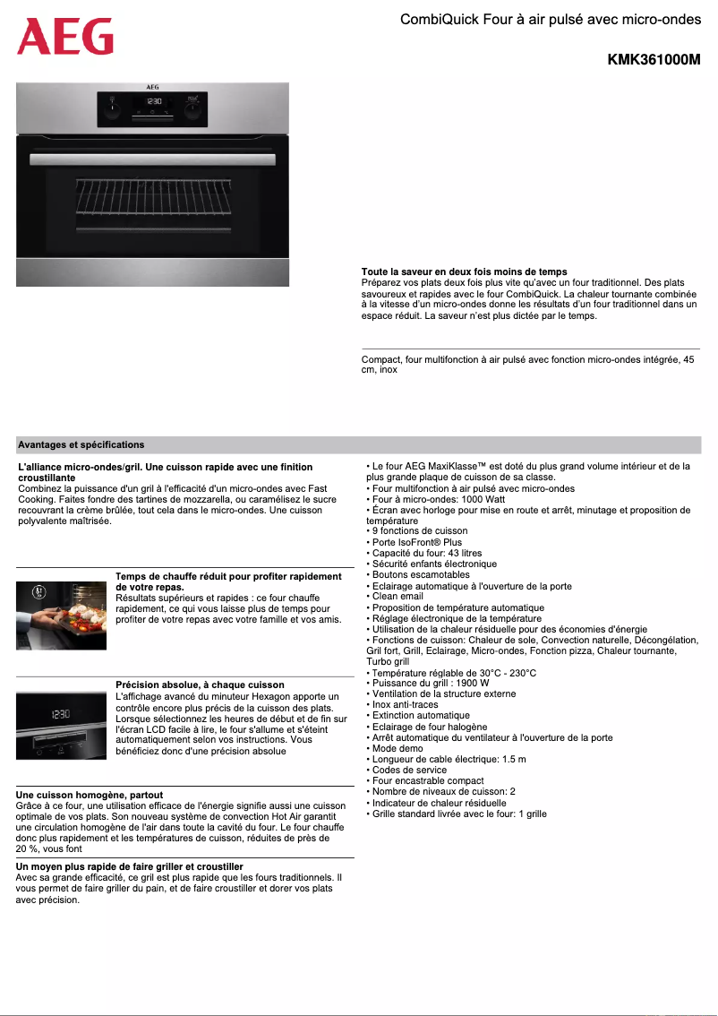 Page n°1 - Fiche technique AEG KMK361000M
