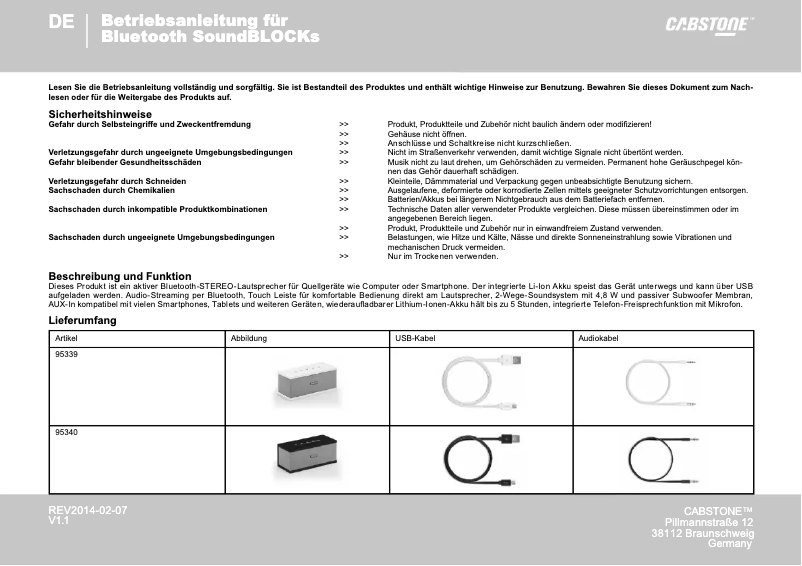 Page n°1 - Manuel utilisateur Cabstone SoundBlock