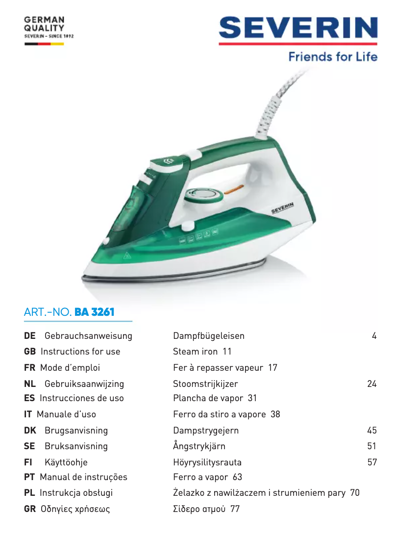Page n°1 - Fiche technique Severin BA 3261