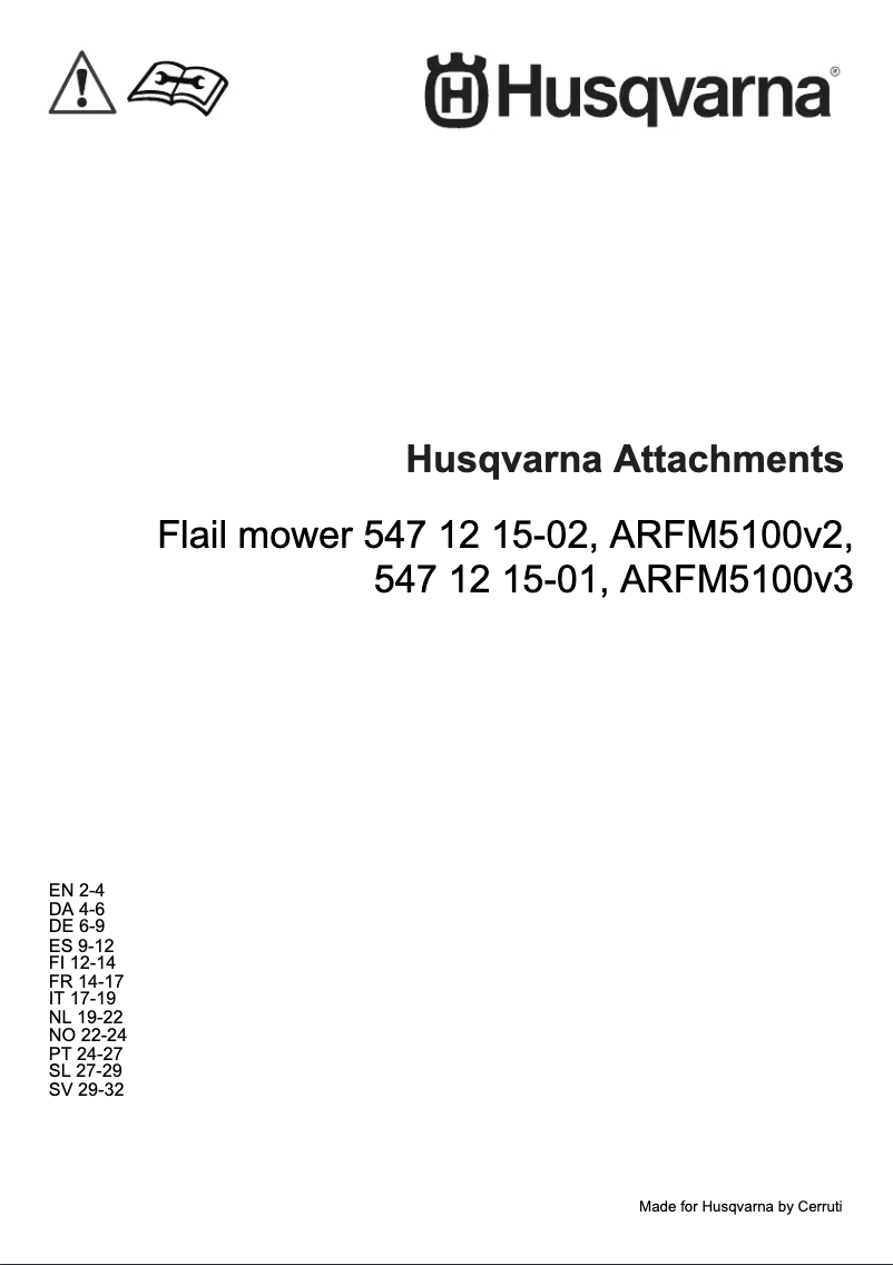 Page 1 de la notice Manuel utilisateur Husqvarna ARFM5100v2