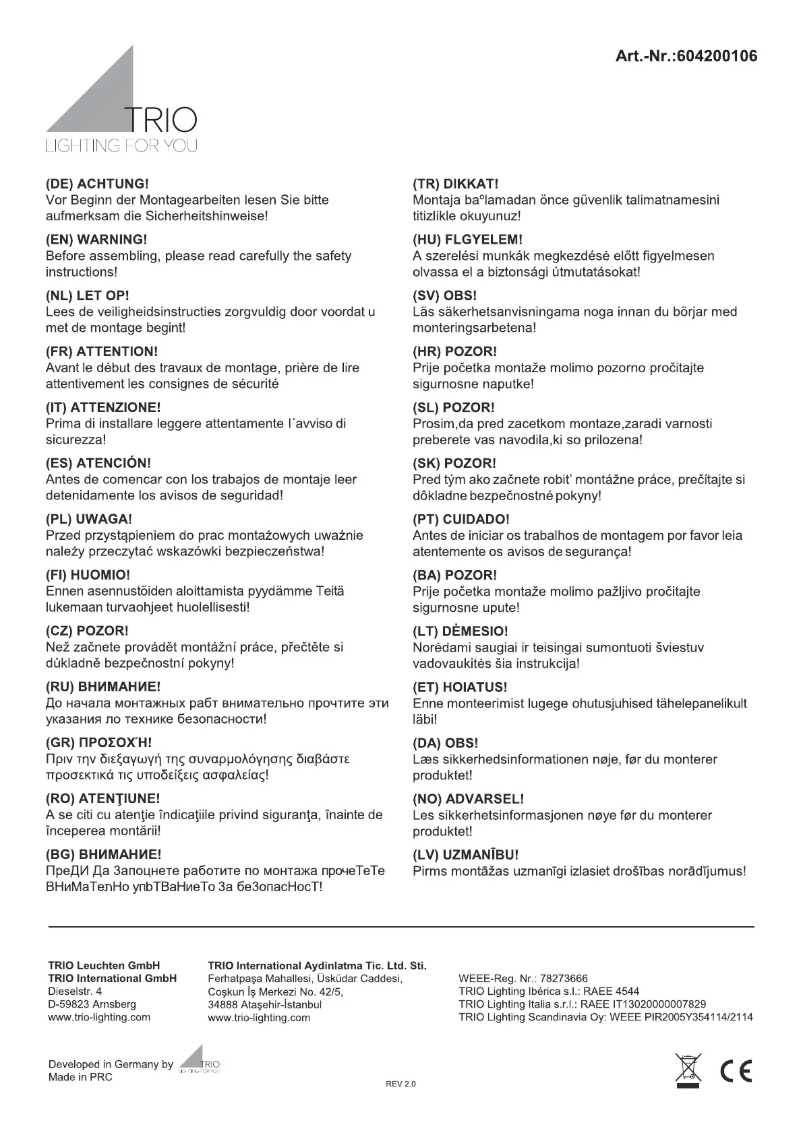 Page n°1 - Manuel utilisateur Trio Lighting Floris 604200106