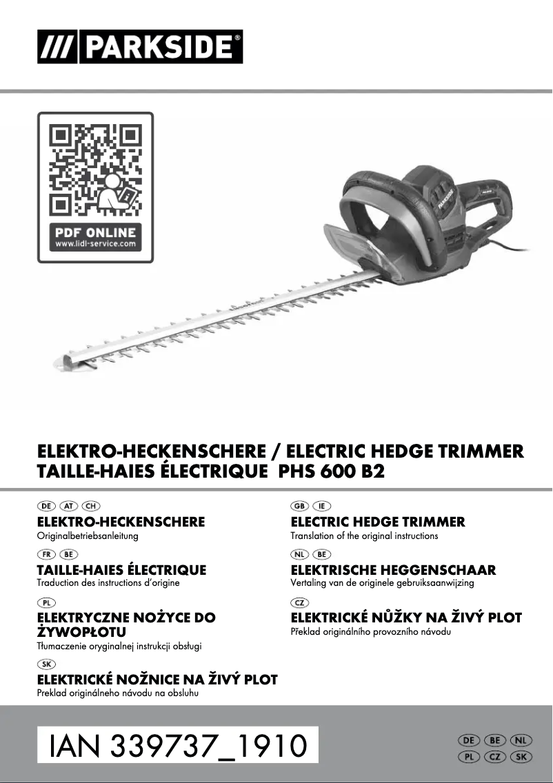 Page 1 de la notice Manuel utilisateur Parkside PHS 600 B2