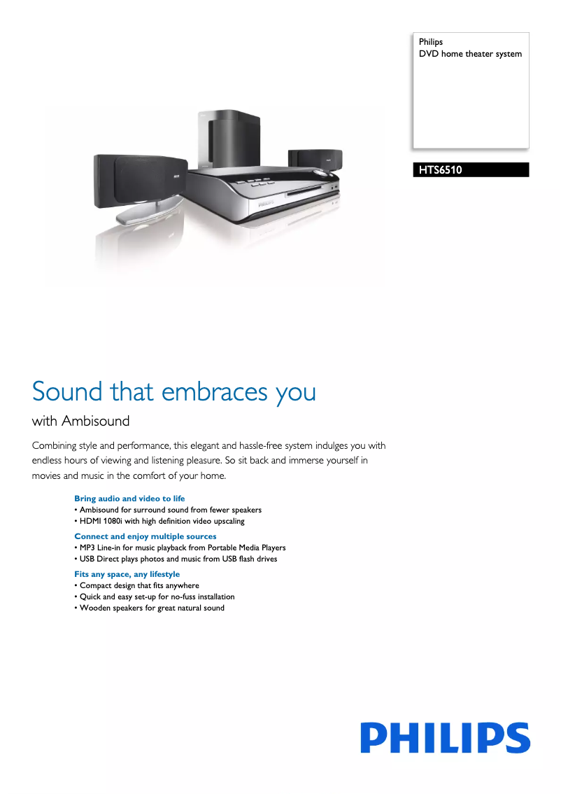 Página 1 del manual Ficha técnica Philips HTS6510