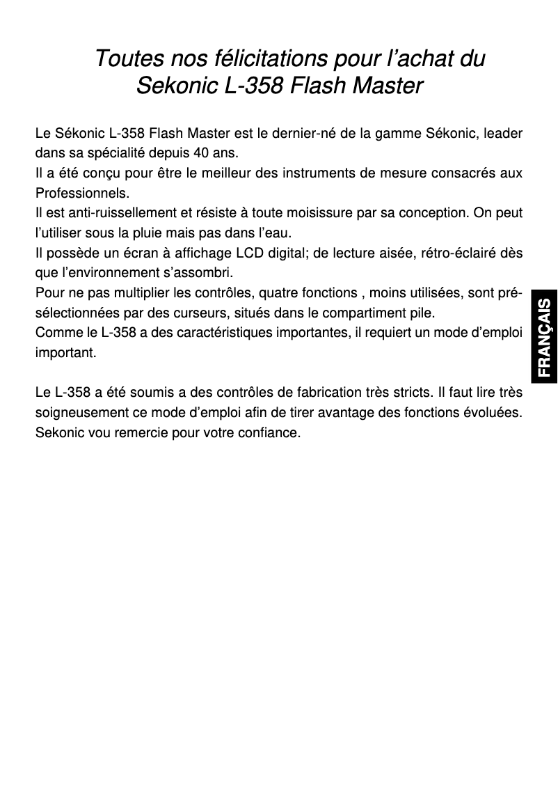 Image de la première page du manuel de l'appareil FLash Master L-358