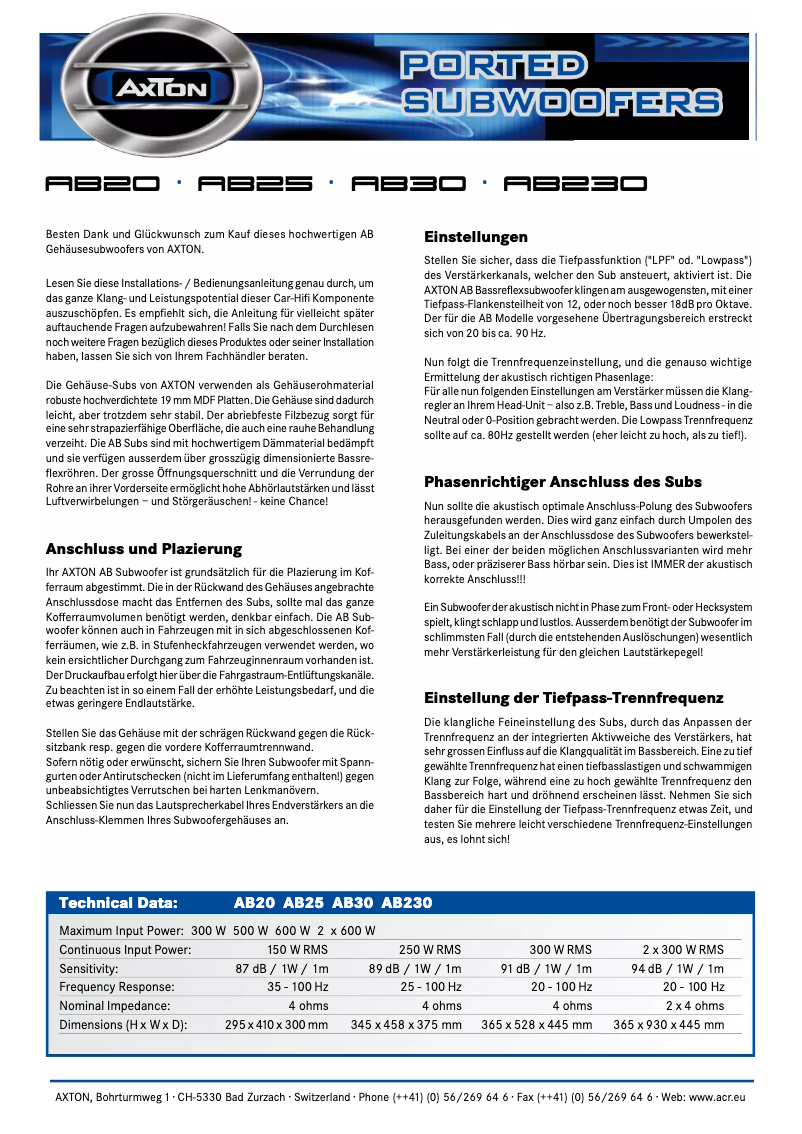 Page n°1 - Manuel utilisateur Axton AB30
