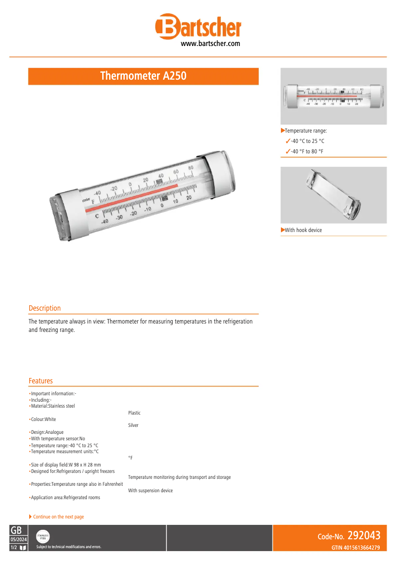 Page 1 de la notice Manuel utilisateur Bartscher A250