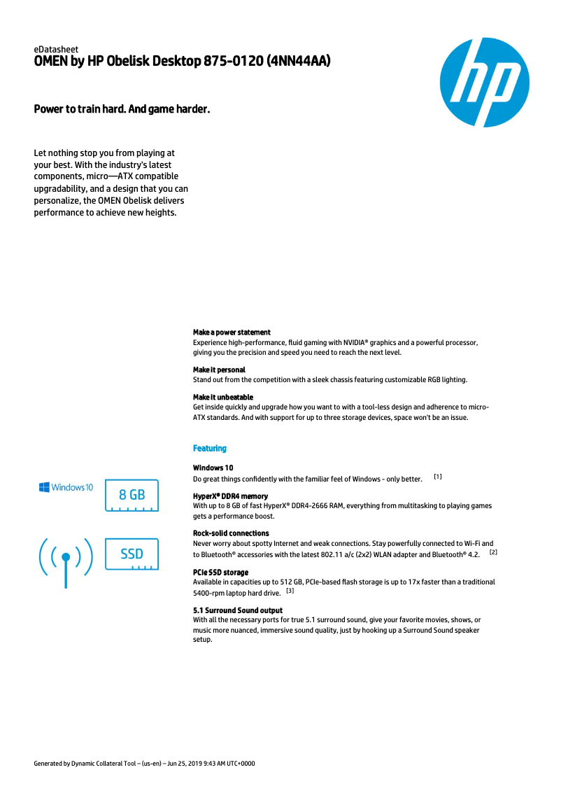 Page 1 de la notice Fiche technique HP OMEN Obelisk