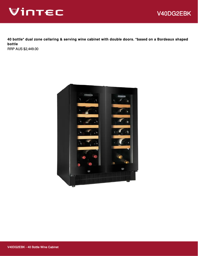 Page 1 de la notice Fiche technique Vintec V40DG2EBK