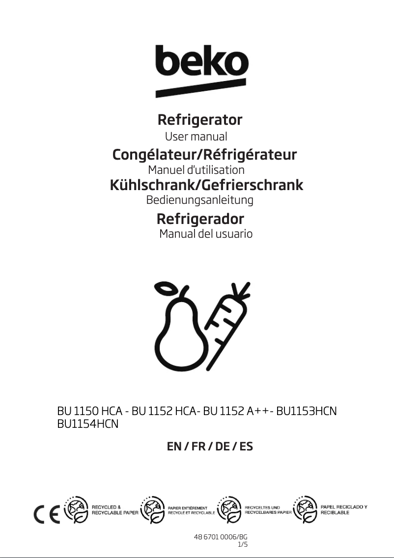 Page 1 de la notice Manuel utilisateur Beko BU1154HCN