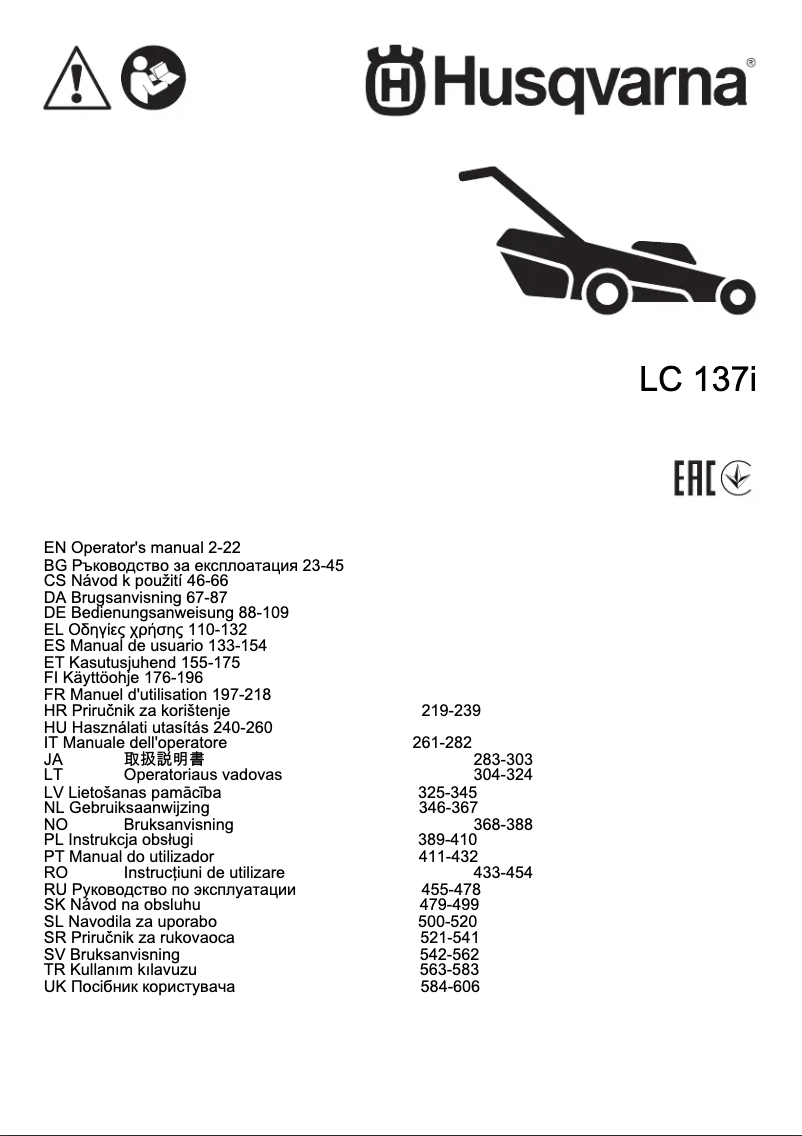 Page n°1 - Manuel utilisateur Husqvarna LC 137i