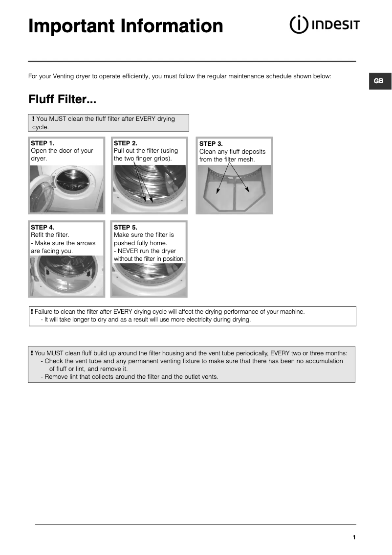 Page n°1 - Manuel utilisateur Indesit IS 60 VU (UK)