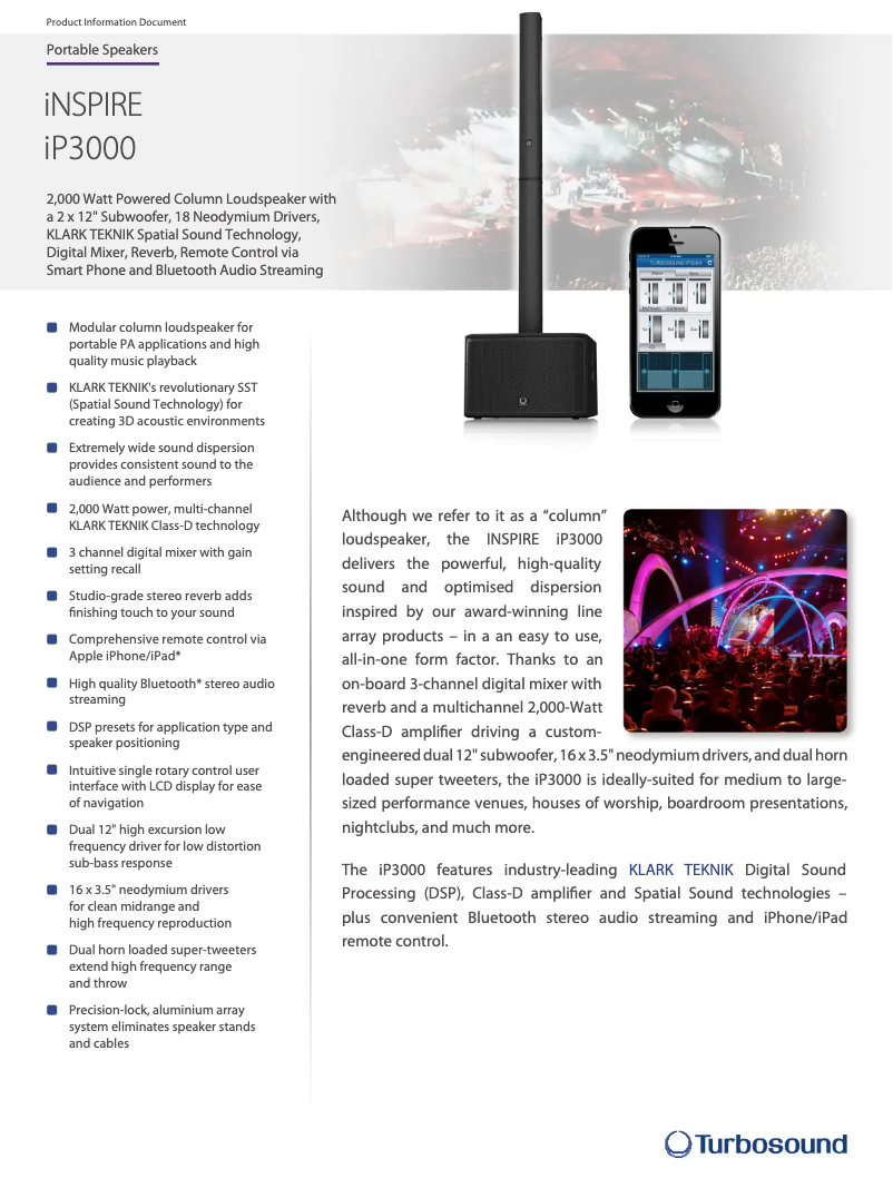 Page n°1 - Fiche technique Turbosound iNSPIRE iP3000