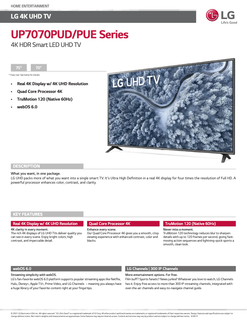 Page n°1 - Fiche technique LG 70UP7070PUE
