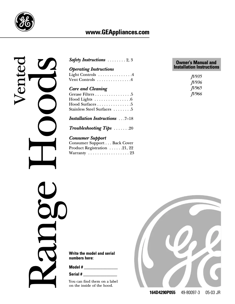 Image de la première page du manuel de l'appareil Profile JV936DSS