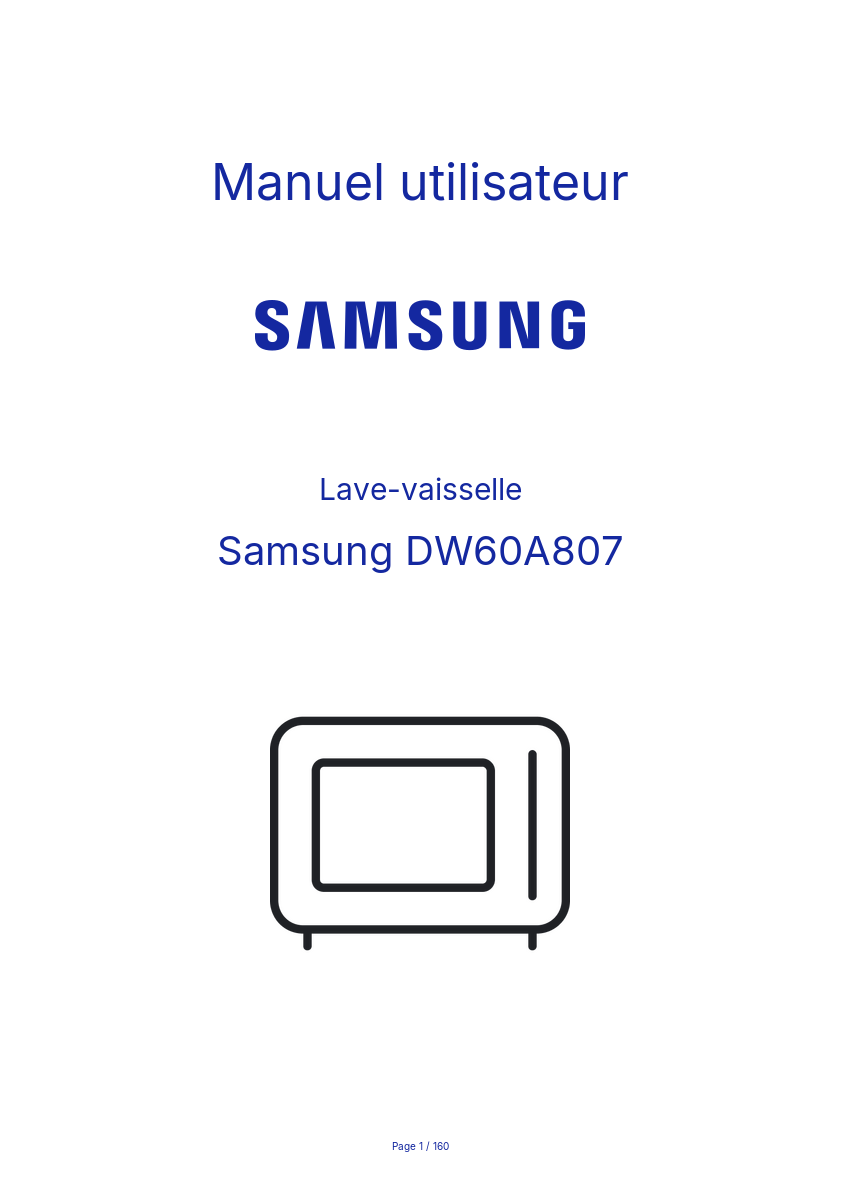 Page 1 de la notice Manuel utilisateur Samsung DW60A807