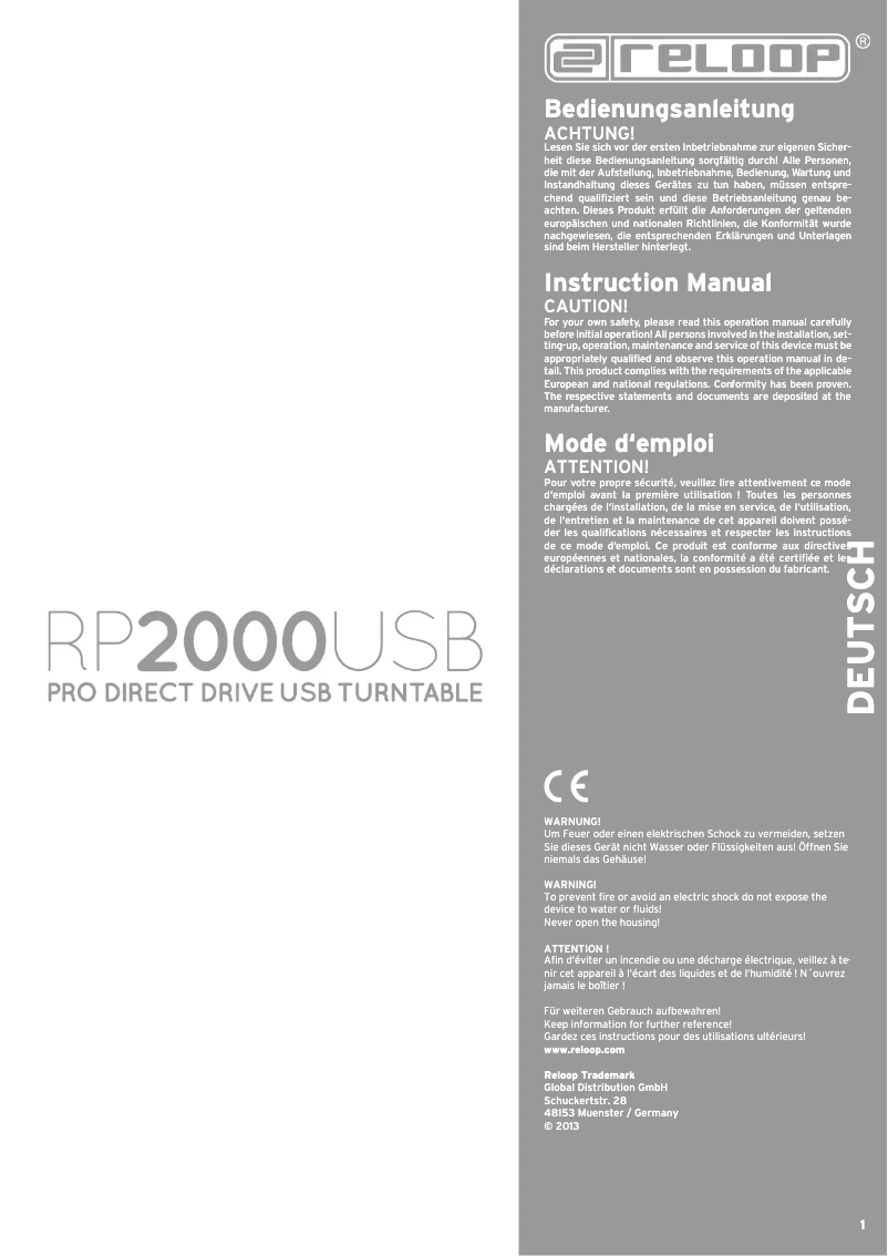 Page 1 de la notice Manuel utilisateur Reloop RP-2000 USB