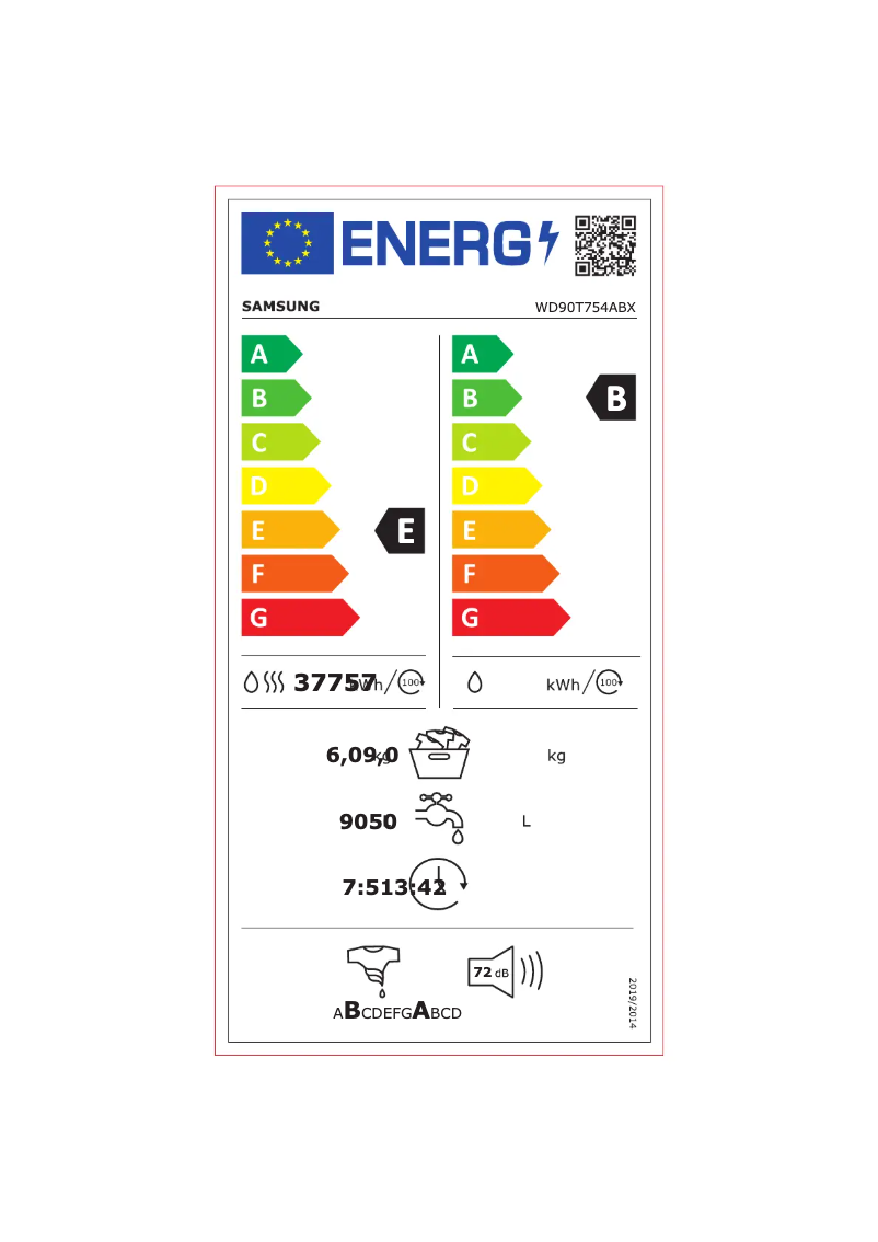 Page n°1 - Label énergétique Samsung WD90T754ABX