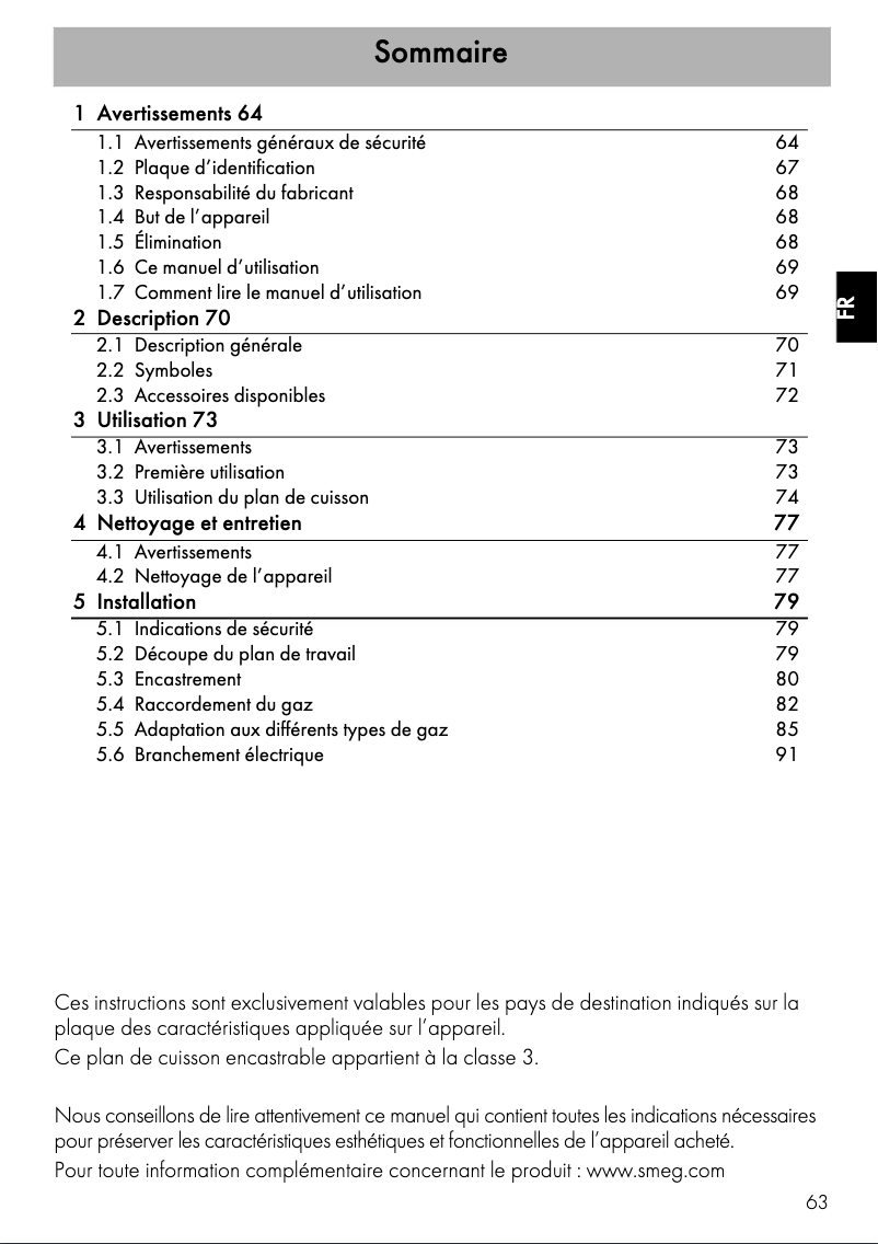 Page 1 de la notice Manuel utilisateur Smeg PV695LCNR